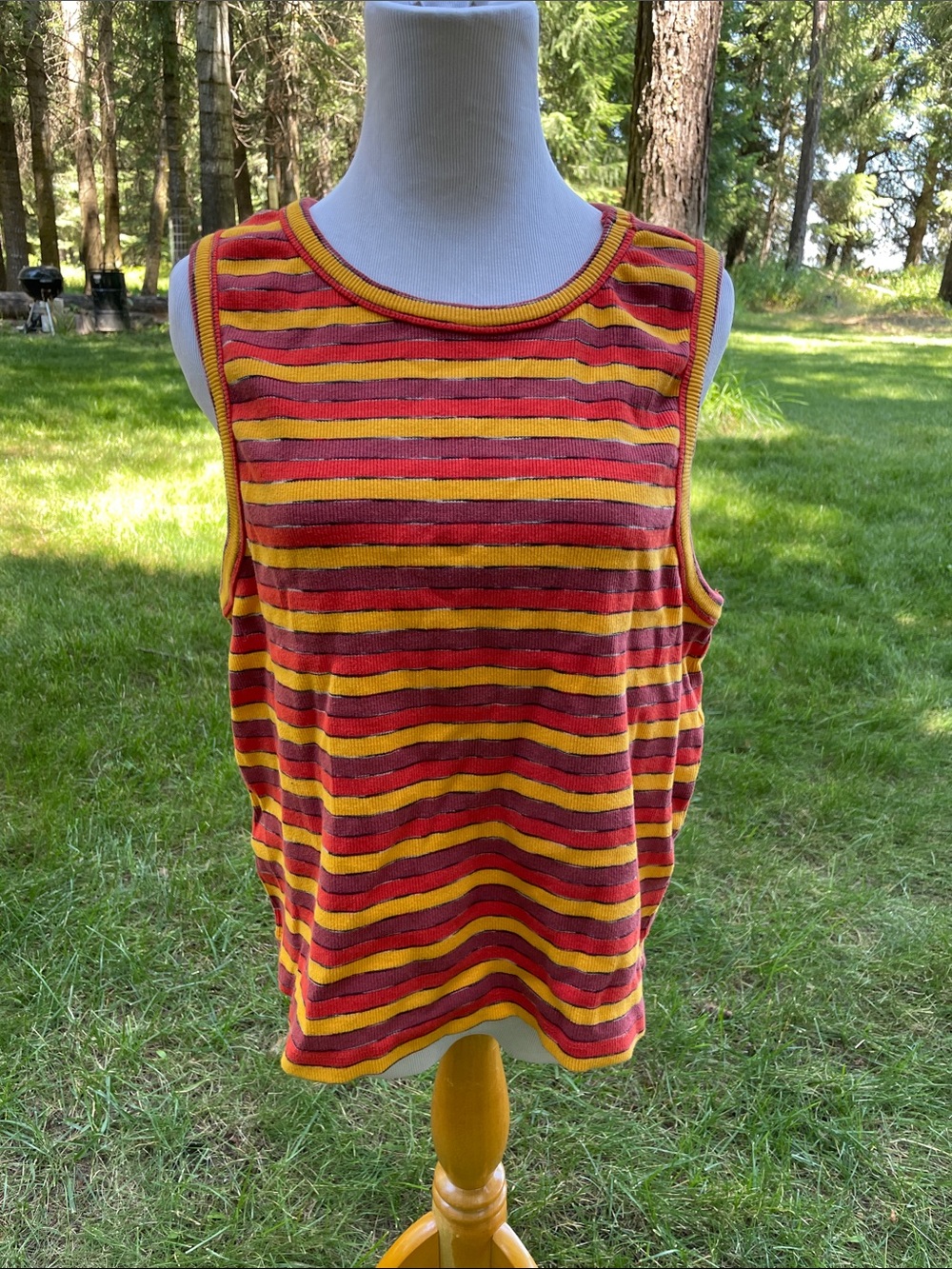 Anthropologie Striped Sleeveless Knit Tank Top - Red, burgundy & Yellow